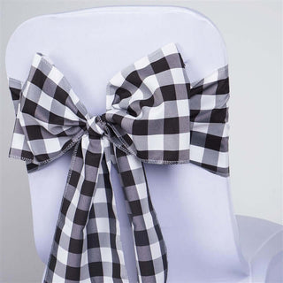 Elevate Your Event Decor with Black and White Buffalo Plaid Chair Sashes Elevate Your Event Decor with Black and White Buffalo Plaid Chair Sashes
