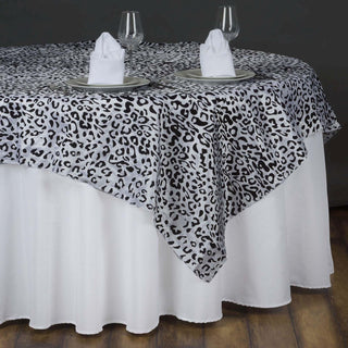 Black & White Leopard Print Taffeta Square Table Overlay