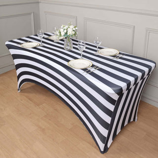 Premium 6ft Black / White Spandex Stretch Fitted Rectangular Tablecloth Premium 6ft Black / White Spandex Stretch Fitted Rectangular Tablecloth