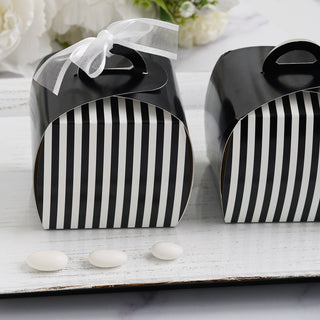 Elevate Your Event Decor with Black/White Striped Cupcake Candy Treat Gift Boxes