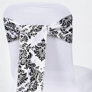 Elegant Black and White Taffeta Damask Flocking Chair Sashes