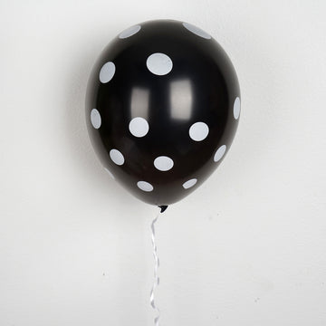 25 Pack 12" Black and White Fun Polka Dot Latex Party Balloons