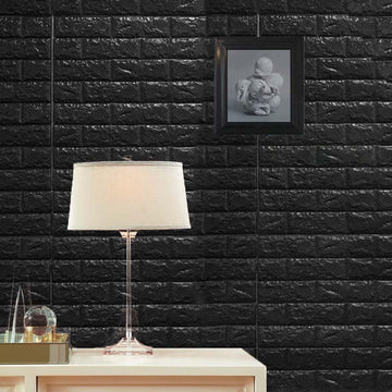 10 Pack Black foam Brick Peel And Stick 3D Wall Tile Panels - Covers 58sq.ft
