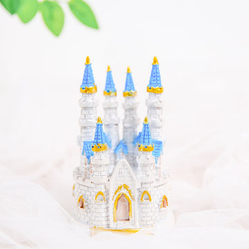 4.5" Blue White Cinderella Castle Cake Topper Figurine, Baby Shower Party Decorations