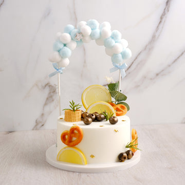 6"x11" Blue White Mini Arch Shape Cotton Ball Cake Topper, Cake Decoration Supplies