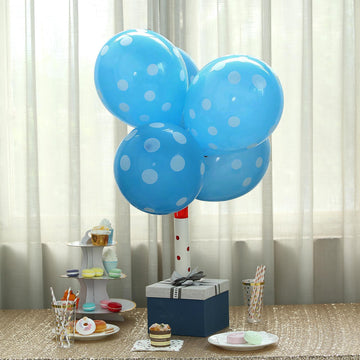 25 Pack 12" Blue and White Fun Polka Dot Latex Party Balloons