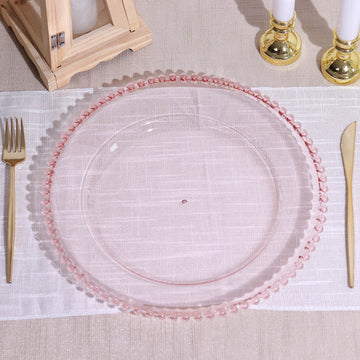 6 Pack 13" Transparent Blush Beaded Rim Acrylic Charger Plates