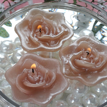 4 Pack 2.5" Blush Rose Flower Floating Candles, Wedding Vase Fillers