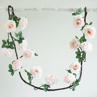 Elegant Blush Artificial Silk Rose Hanging Flower Garland Vine