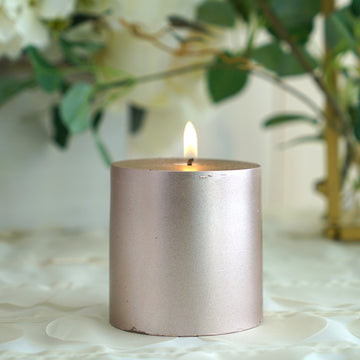 3" Rose Gold Dripless Unscented Pillar Candle, Long Lasting Candle