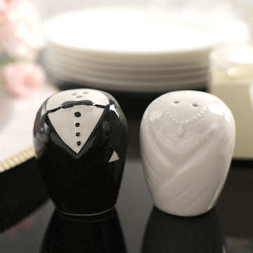 2.5" Bride Groom Ceramic Salt And Pepper Shaker Party Favors Set, Wedding Favors in Pre-Packed Gift Box