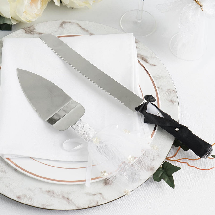 Bride and Groom Cake Server Party Favors Set, Stainless Steel Wedding Cake Knife And Server Set