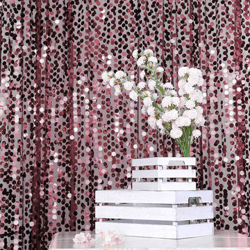 8ftx8ft Burgundy Big Payette Sequin Event Curtain Drapes, Backdrop Event Panel