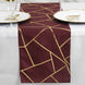 9ft Burgundy With Gold Foil Geometric Pattern Table Runner