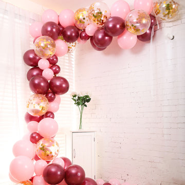 110 Pack Burgundy, Clear and Pink DIY Balloon Garland Arch Party Kit