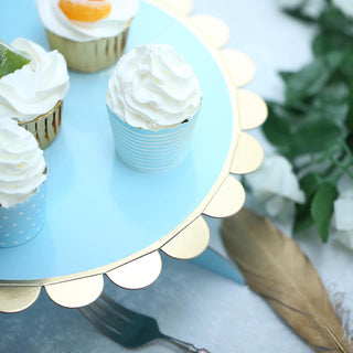 Create a Stunning Dessert Display with the 13" 1-Tier Blue/Gold Cardboard Cupcake Dessert Cake Stand Holder