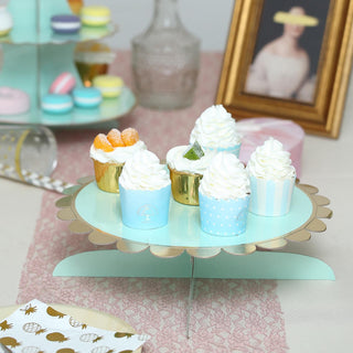 Create a Stunning Dessert Display with our Gold/Mint Cardboard Cupcake Stand
