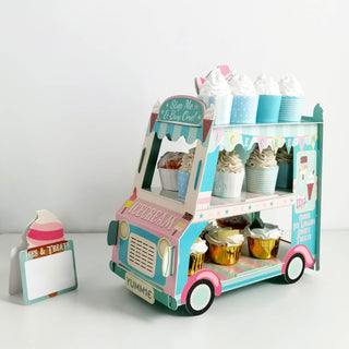 16" 3-Tier Ice Cream Truck Cardboard Cupcake Dessert Stand Tower - Perfect Addition to Your Party Decor