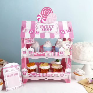 18" 2-Tier Sweet Shop Cardboard Cupcake Dessert Stand