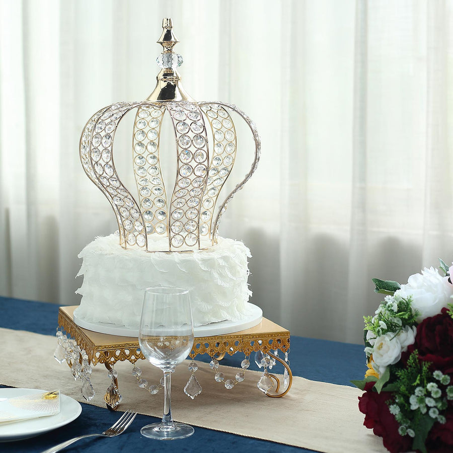 14inch Metallic Gold Crystal-Bead Royal Crown Cake Topper, Centerpiece