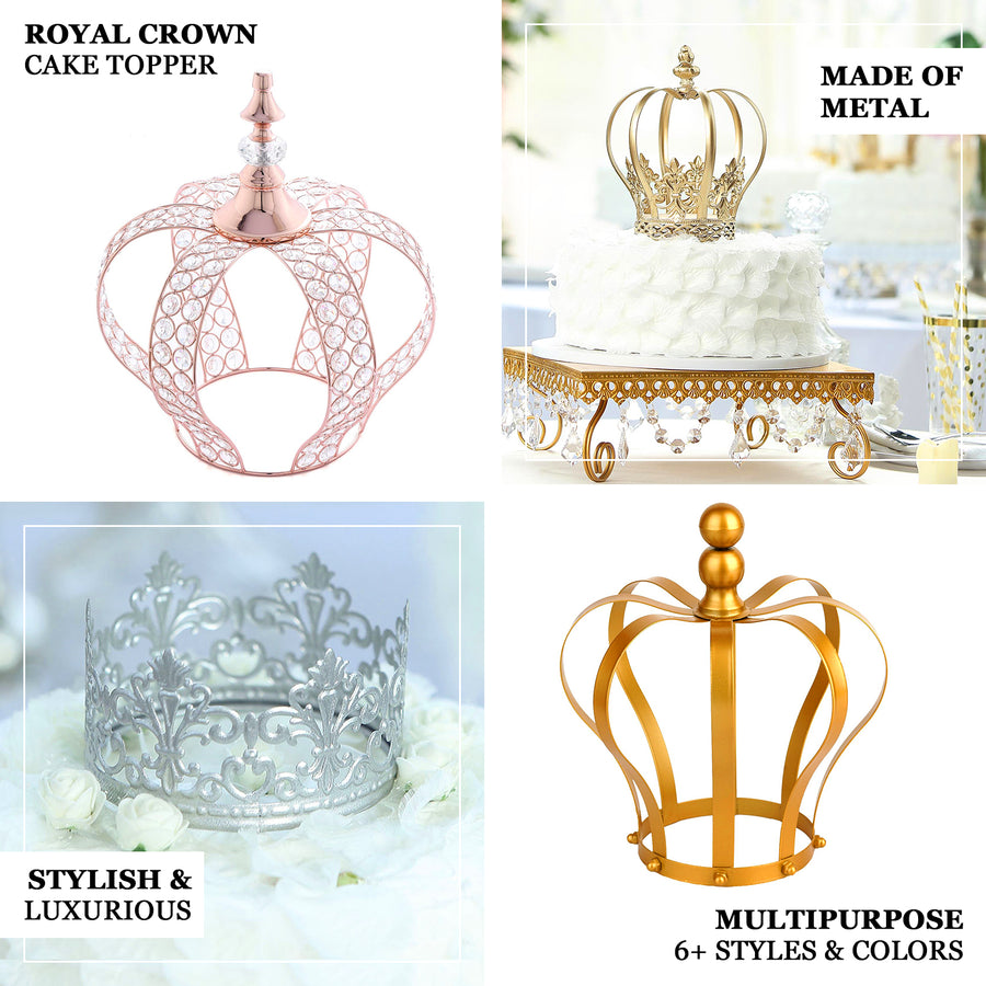 8inch Gold Metal Fleur-De-Lis Sides Royal Crown Cake Topper, Centerpiece