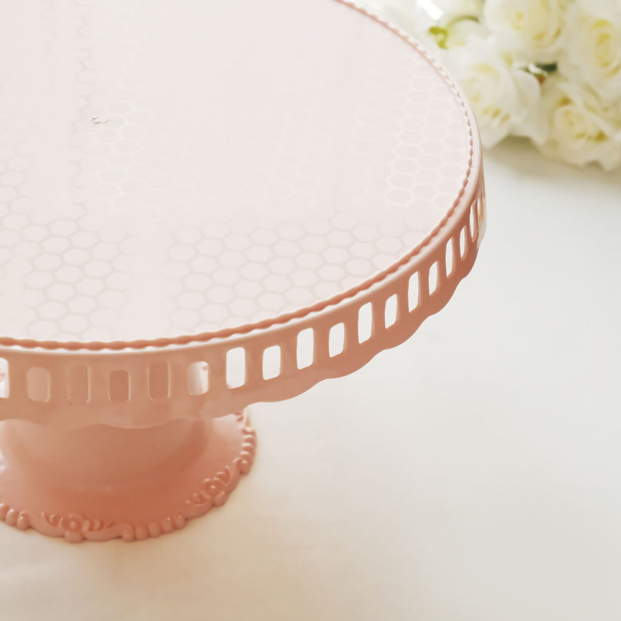 4 Pack | 13inch Blush / Rose Gold Round Footed Reusable Plastic Pedestal Cake Stands