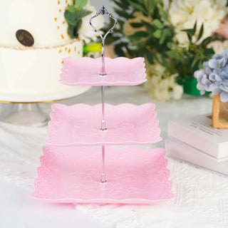 Add Elegance to Your Event with the 13" 3-Tier Pink/Silver Floral Print Cupcake Stand Add Elegance to Your Event with the 13" 3-Tier Pink/Silver Floral Print Cupcake Stand