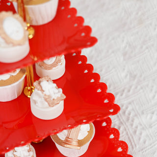 Add a Touch of Elegance with the 13" 3-Tier Gold/Red Wavy Square Edge Cupcake Stand