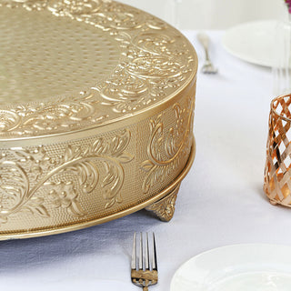 Create a Regal Ambiance with the Gold Embossed Cake Stand Riser