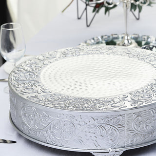Enhance Your Event Decor with the Silver Embossed Cake Stand Riser