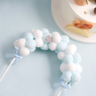Versatile and Charming Blue/White Cotton Ball Cake Topper Decoration