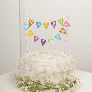Long-Lasting and Reusable: The Multi-Color Happy Birthday Bunting Garland Cake Topper with Lavender Lilac Straws Long-Lasting and Reusable: The Multi-Color Happy Birthday Bunting Garland Cake Topper with Lavender Lilac Straws