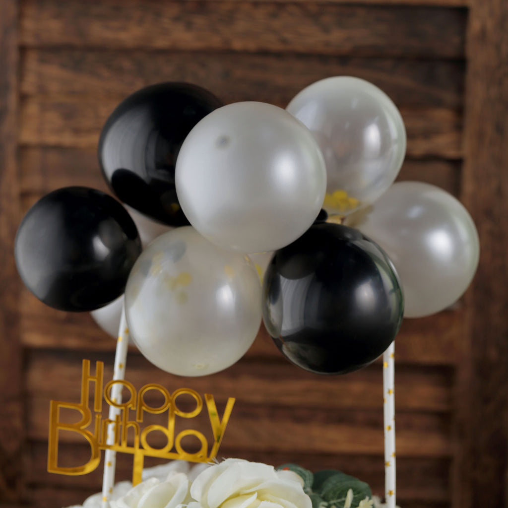 Set Of 9 Confetti Balloon Cloud Cake Topper, Mini Balloon Garland For Cake  Decoration - Black, Gold