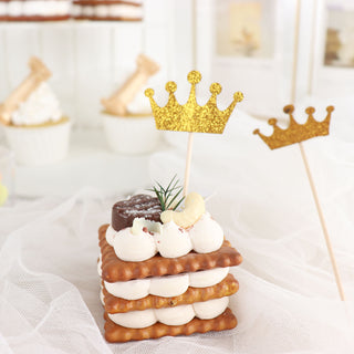 Make Your Desserts Shine with Gold Glitter Crown Cupcake Toppers
