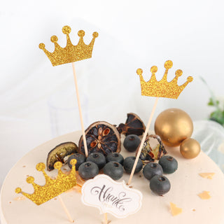 Add Some Sparkle to Your Event with Gold Glitter Crown Cupcake Toppers