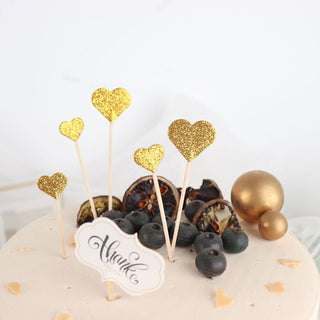 Add Glamour to Your Cupcakes with Gold Glitter Heart Cupcake Toppers