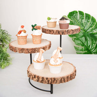 12" Tall | 3-Tier Wood Slice Cheese Board, Cupcake Stand, Half Moon Rustic Centerpiece - Natural Wood 12" Tall | 3-Tier Wood Slice Cheese Board, Cupcake Stand, Half Moon Rustic Centerpiece - Natural Wood