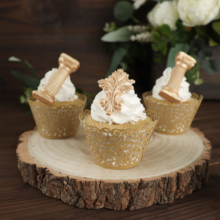 Elevate Your Dessert Display with Gold Lace Laser Cut Cupcake Wrappers