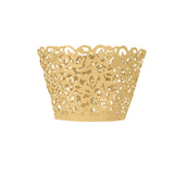 25 Pack | Gold Lace Laser Cut Paper Cupcake Wrappers, Muffin Baking Cup Trays#whtbkgd