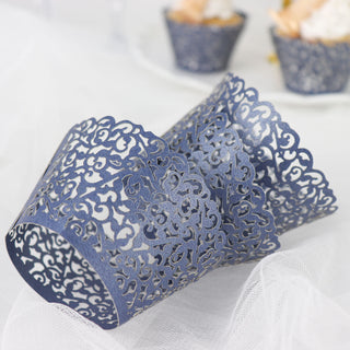 Enhance Your Event Decor with Navy Blue Lace Laser Cut Cupcake Wrappers