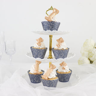 Create a Chic and Refined Dessert Display with Navy Blue Lace Laser Cut Cupcake Wrappers