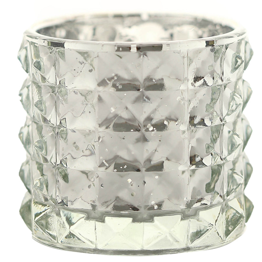 6 Pack | 3inch Studded Silver Mercury Glass Candle Holders, Votive Tealight Holders#whtbkgd