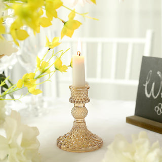 Add Elegance to Your Space with Amber Gold Glass Diamond Candle Stands