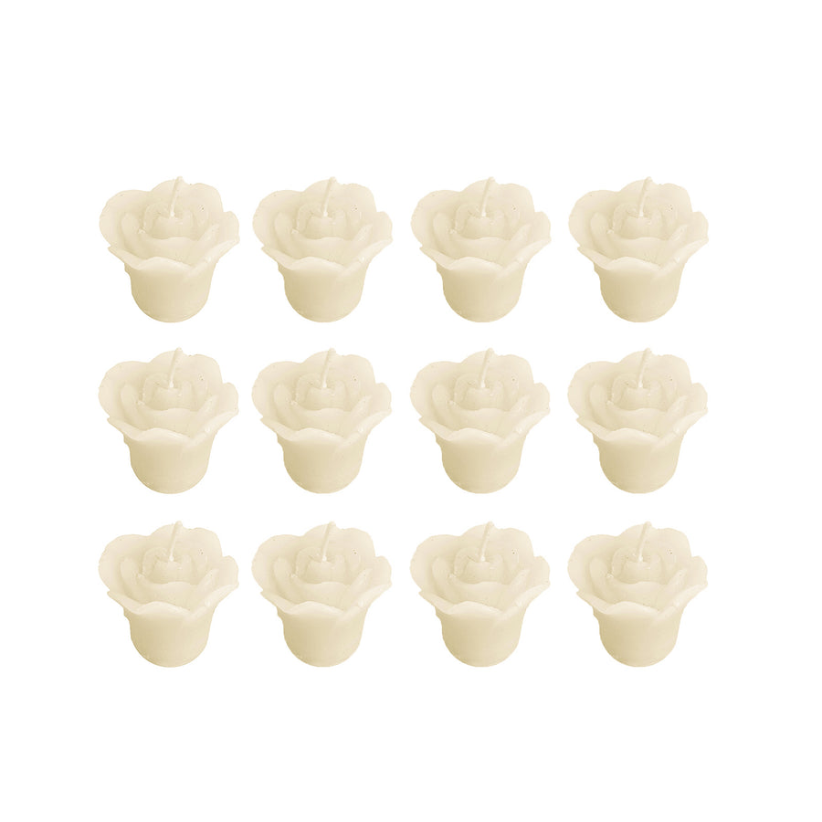 12 Pack | 1inch Ivory Mini Rose Flower Floating Candles Wedding Vase Fillers