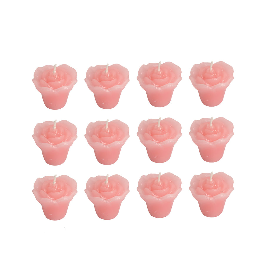 12 Pack | 1inch Pink Mini Rose Flower Floating Candles Wedding Vase Fillers