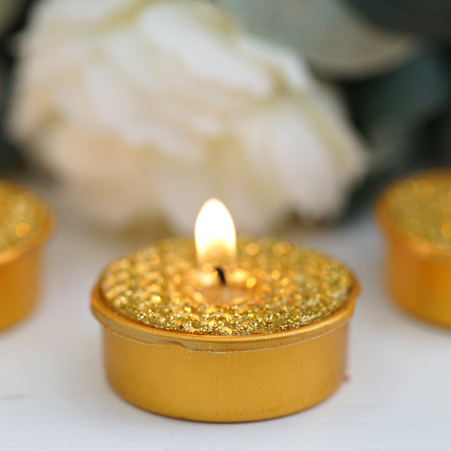 9 Pack | Metallic Gold Tealight Candles, Unscented Dripless Wax - Textured Design