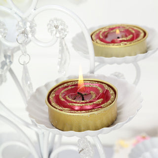 Create a Stunning Atmosphere with Red/Gold Glitter Rose Tealight Candles