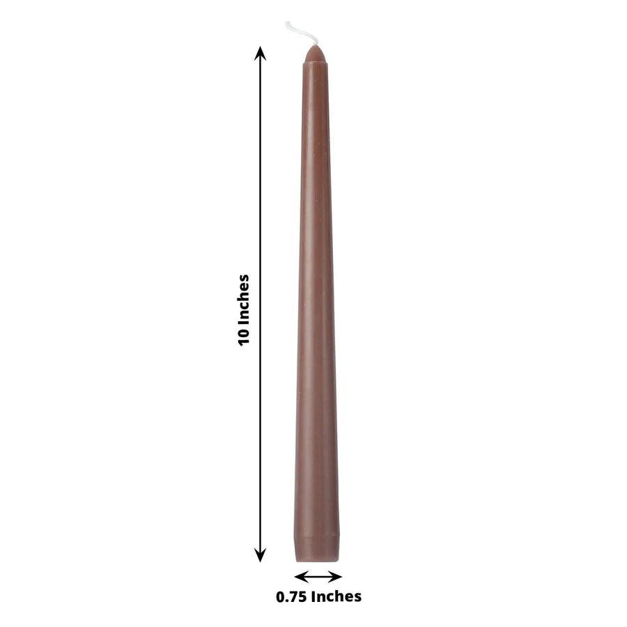 12 Pack | 10inch Mocha Brown Premium Wax Taper Candles, Unscented Candles