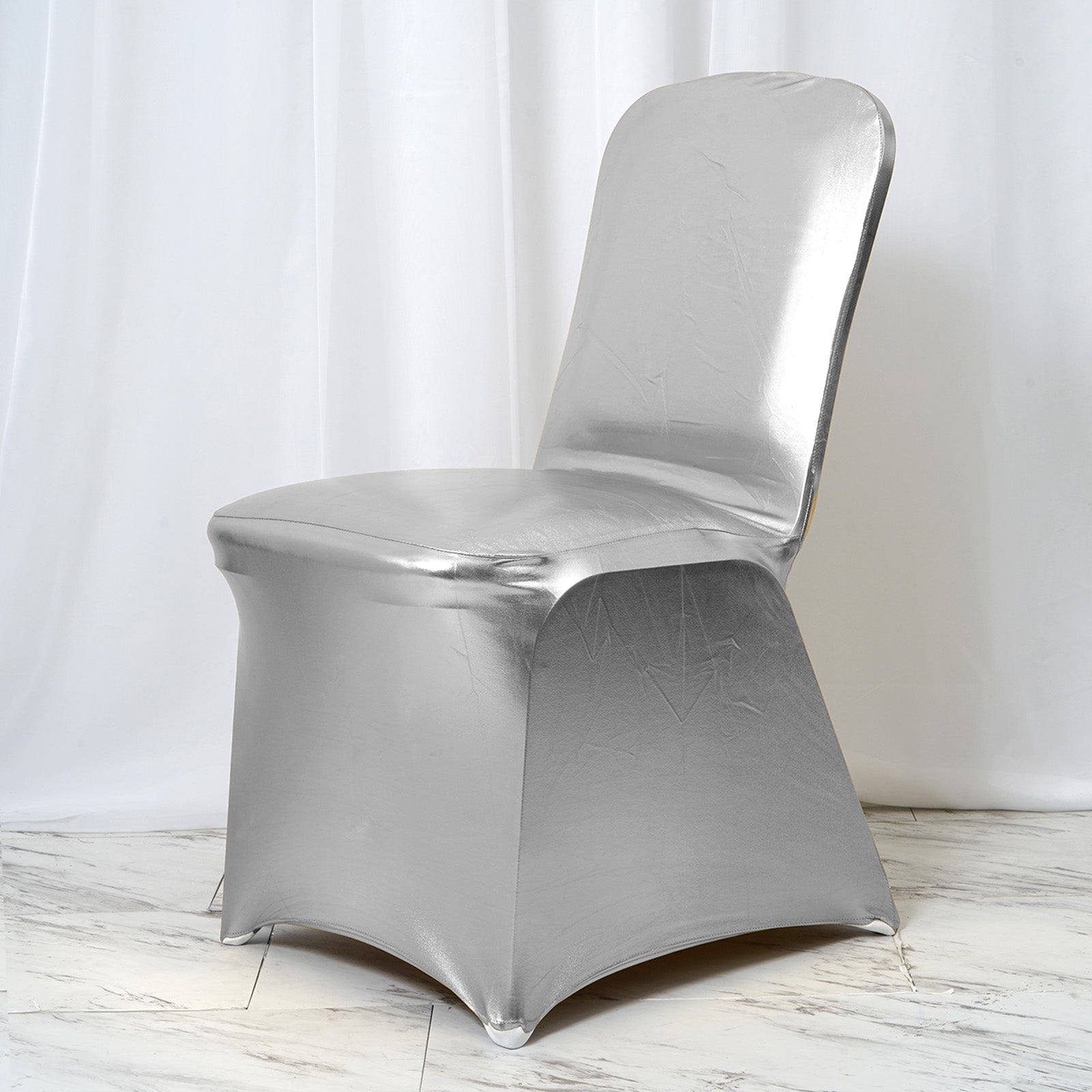 Metallic Silver Glittering Shiny Premium Spandex Banquet Chair Cover