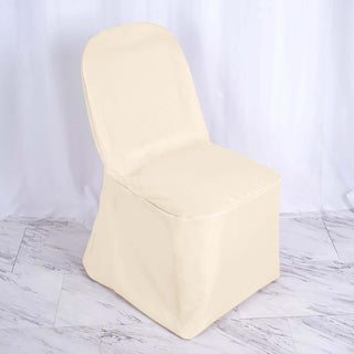 Elevate Your Event with our Beige Polyester Banquet Chair Cover Elevate Your Event with our Beige Polyester Banquet Chair Cover